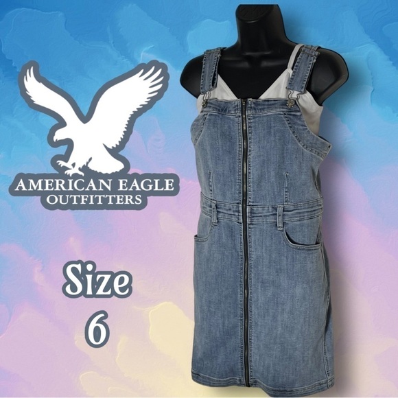 AMERICAN Eagle Zip Front Denim Overall Dress Size 6 - Picture 2 of 15
